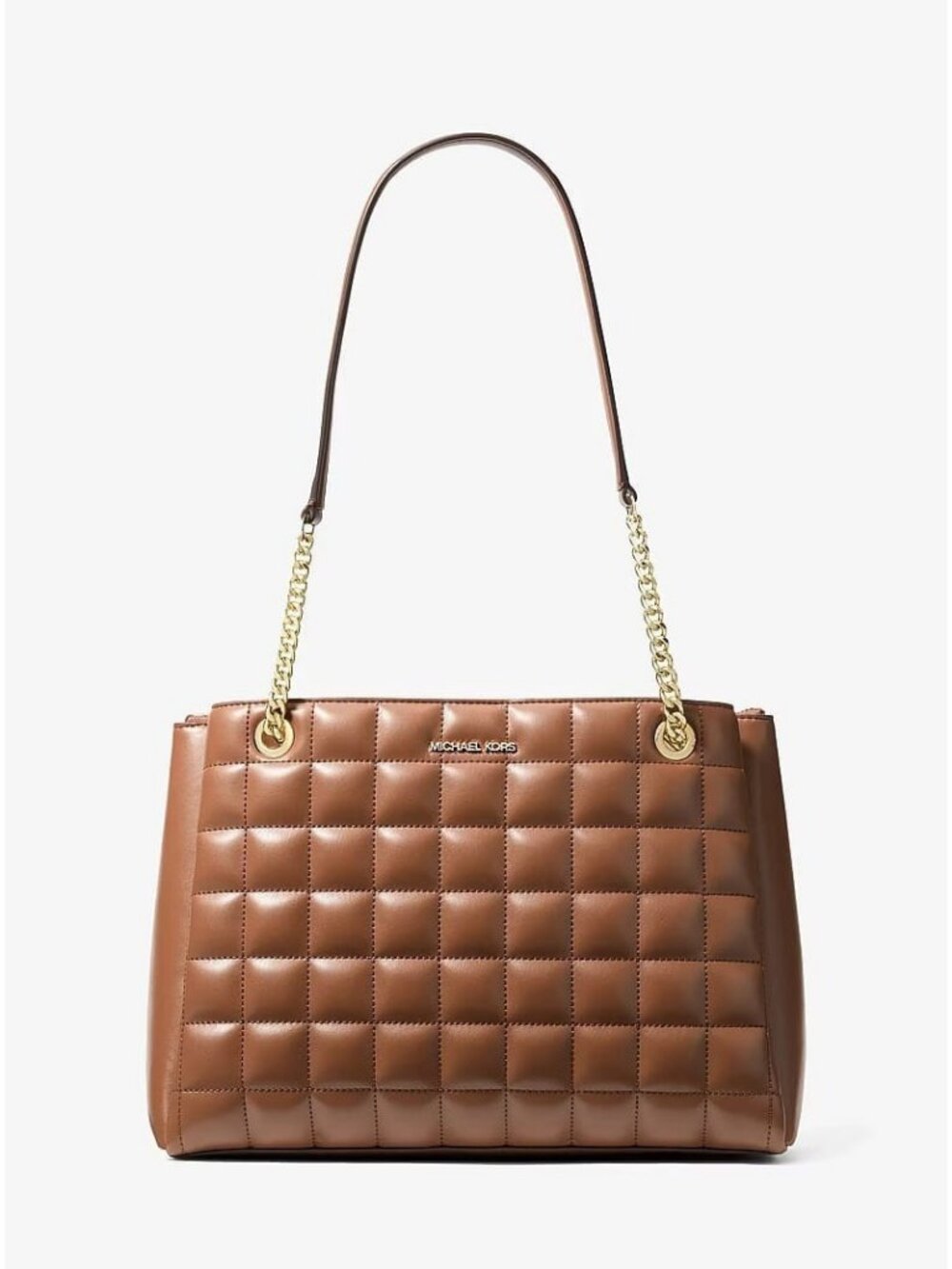 Michael Kors Soho Medium Quilted Tote Bag Women's Brown Chain Shoulder Straps
